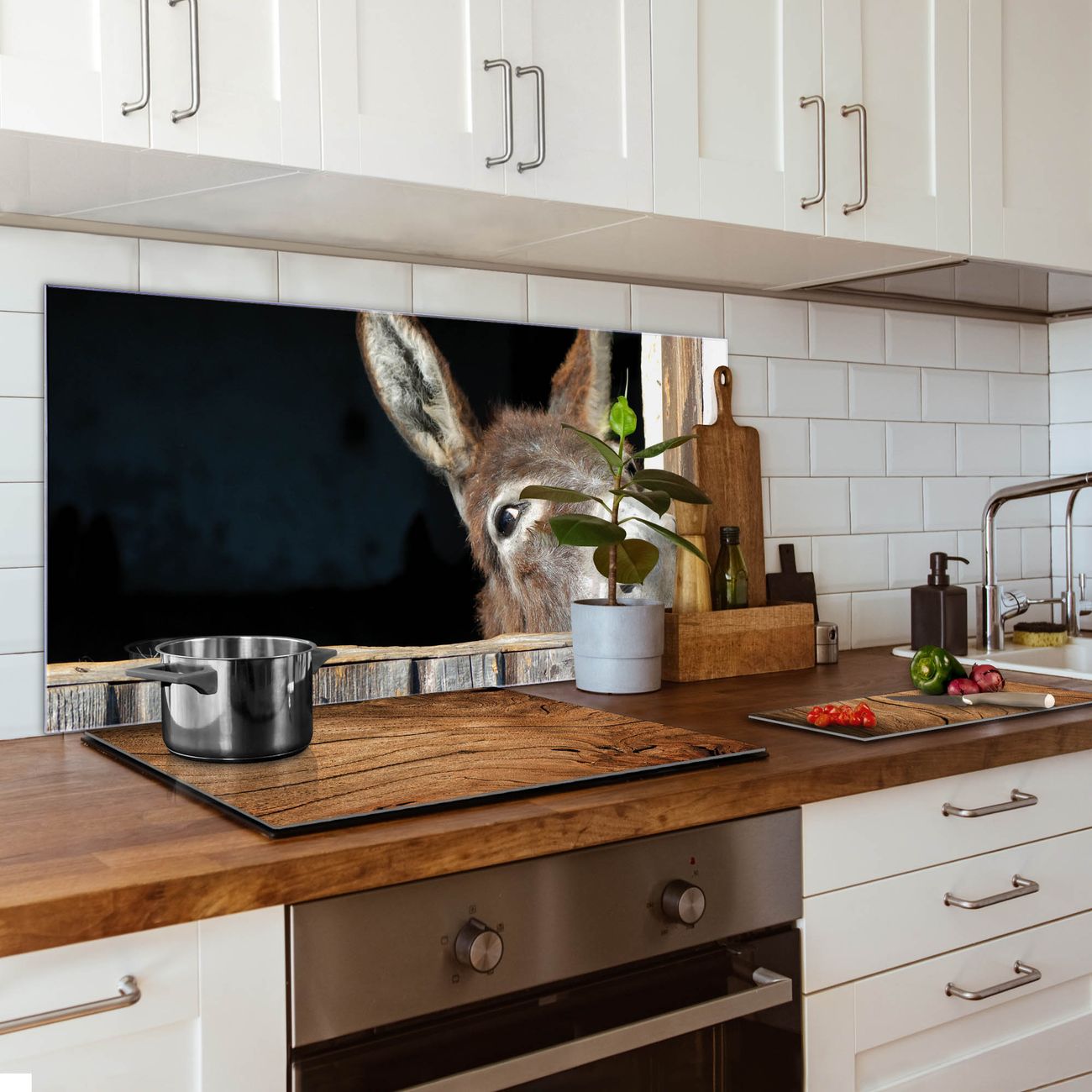 banjado Nischenrückwand 80x120cm Glas Küchenrückwand selbstklebend Spritzschutz Küche Herd ohne Bohren, Sicherheitsglas Motiv Nicki