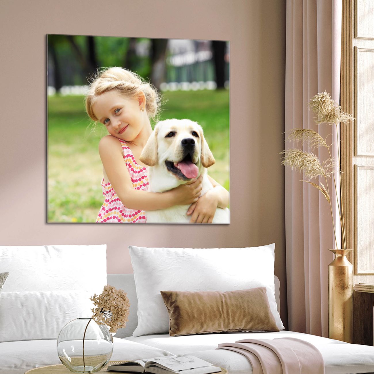 banjado Glas Magnettafel Wunschmotiv 80 x 80 cm rahmenlos & hochwertig, Quadratisch, magnetisch & beschreibbar, 4mm starkes ESG Glas