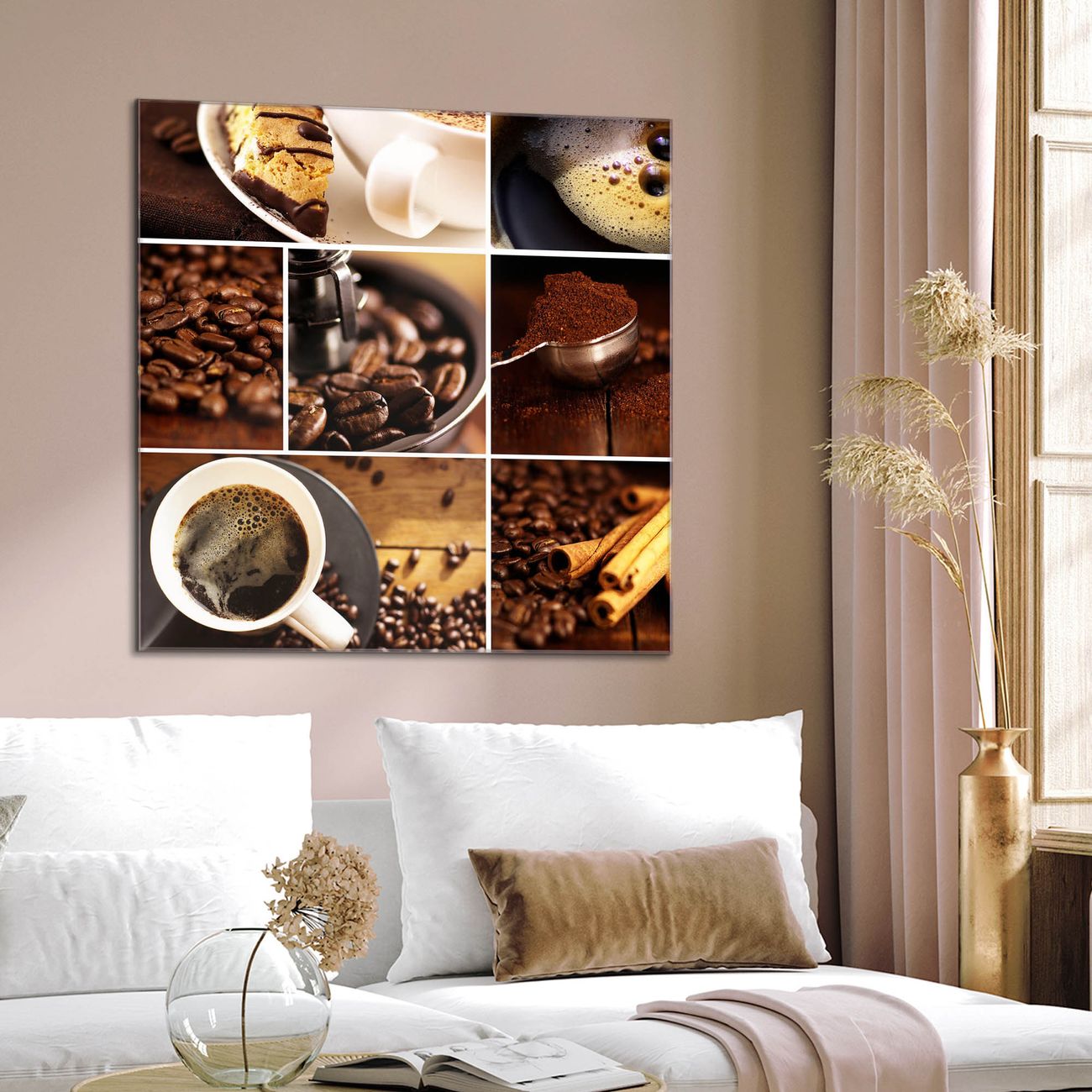 banjado Glas Magnettafel Kaffee&Schokolade 40 x 40 cm rahmenlos & hochwertig, Quadratisch, magnetisch & beschreibbar, 4mm starkes ESG Glas