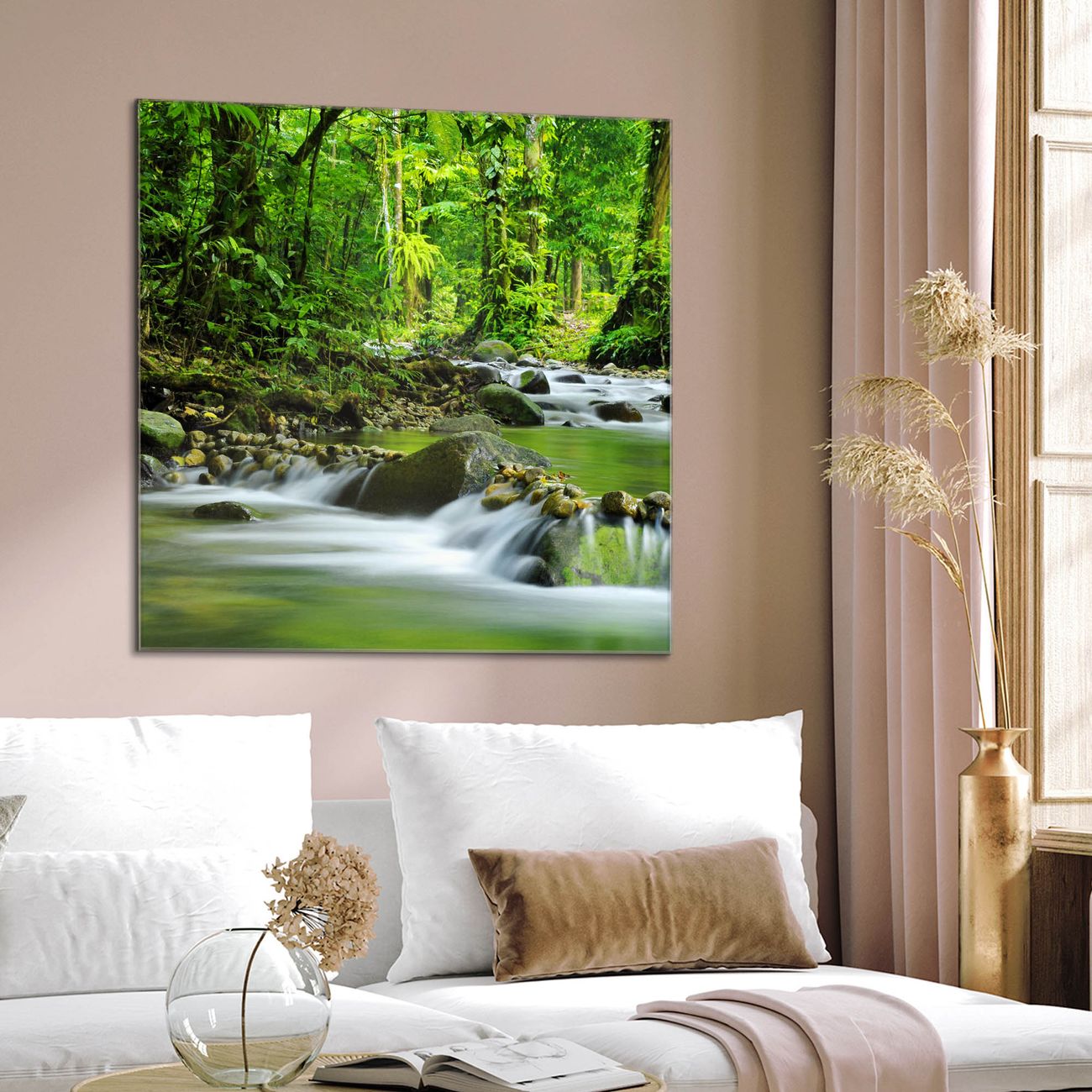 banjado Glas Magnettafel Rauschender Bach 80 x 80 cm rahmenlos & hochwertig, Quadratisch, magnetisch & beschreibbar, 4mm starkes ESG Glas