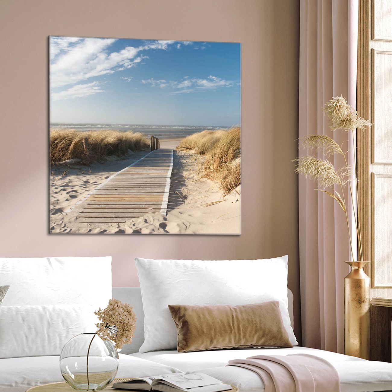 banjado Glas Magnettafel Dünen 50 x 50 cm rahmenlos & hochwertig, Quadratisch, magnetisch & beschreibbar, 4mm starkes ESG Glas