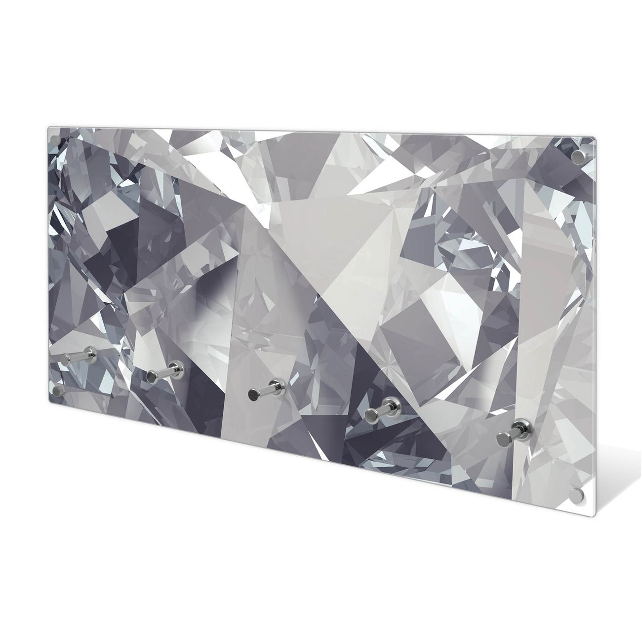 banjado Wandgarderobe aus Echtglas, 80x40cm groß, Paneel mit 5 Haken und Motiv Diamant, Garderobenleiste mit Montagematerial, Design Flurgarderobe