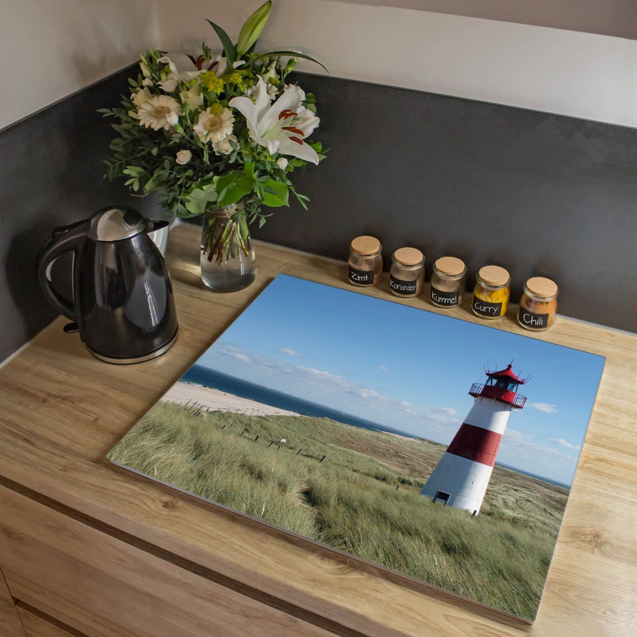 Herdabdeckplatte aus Glas Spritzschutz Herdabdeckung einteilig 60x52cm mit Motiv Leuchtturm Glasabdeckung Schneidebrett Glasabdeckung Ceranfeld