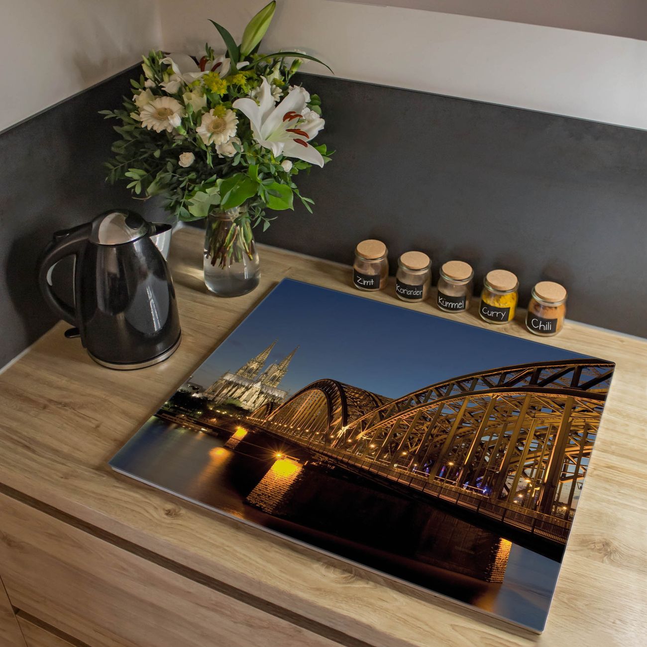 Herdabdeckplatte aus Glas Spritzschutz Herdabdeckung einteilig 60x52cm mit Motiv Köln Glasabdeckung Schneidebrett Glasabdeckung Ceranfeld