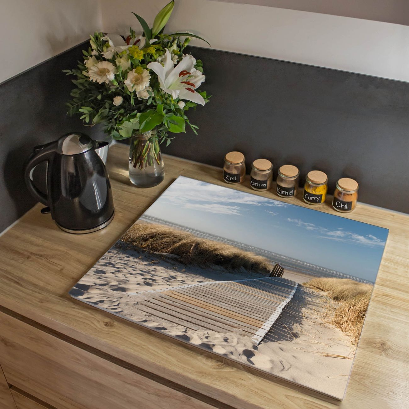 Herdabdeckplatte aus Glas Spritzschutz Herdabdeckung einteilig 60x52cm mit Motiv Dünen Glasabdeckung Schneidebrett Glasabdeckung Ceranfeld