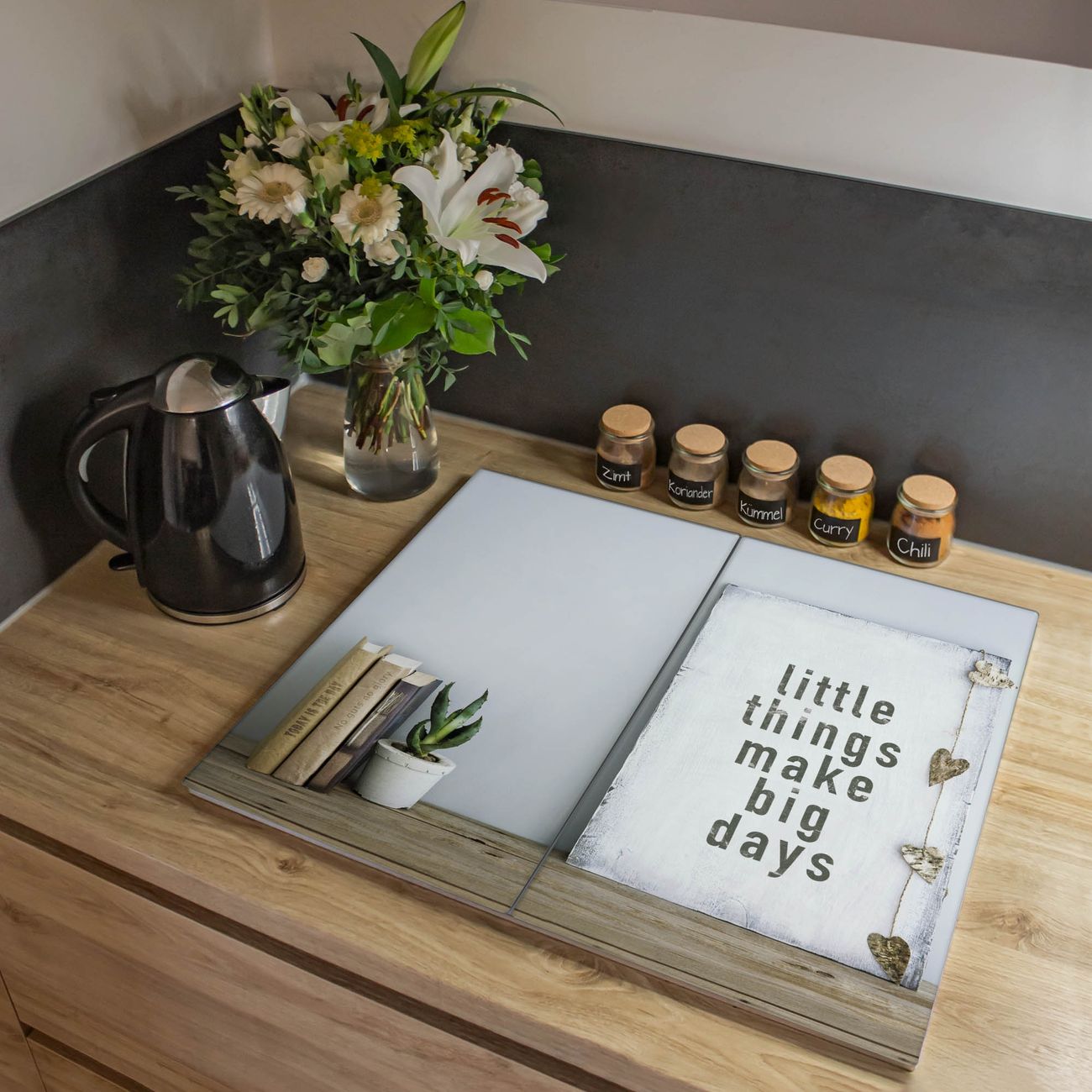 Herdabdeckplatte aus Glas Spritzschutz Herdabdeckung zweiteilig je 30x52cm mit Motiv Little Things Glasabdeckung Schneidebrett Glasabdeckung Ceranfeld