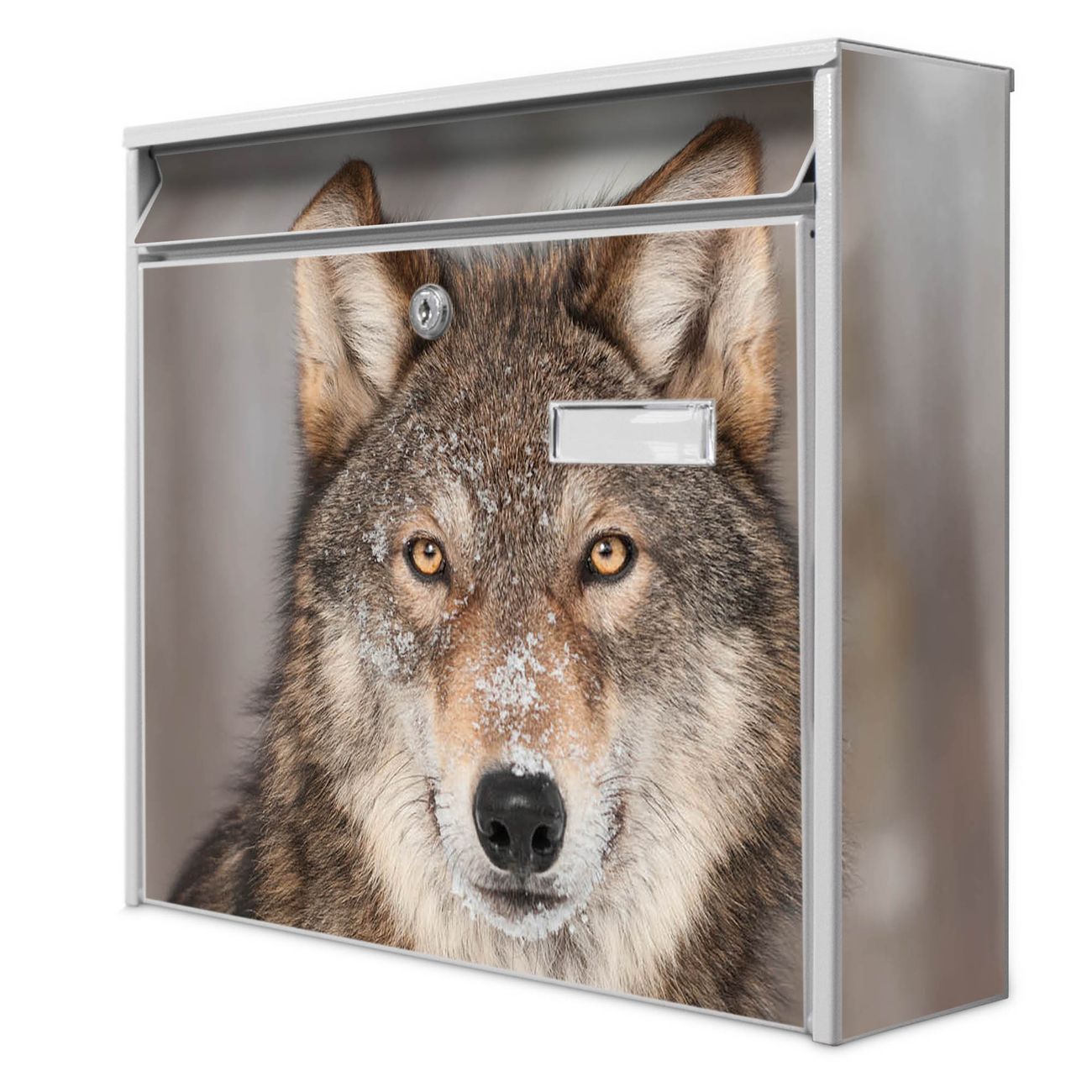 banjado Burg Wächter Briefkasten, Wandbriefkasten Modell Mail, weiß verzinkt und lackiertes Stahlblech 36x32x10cm BxHxT, Motiv Soraya