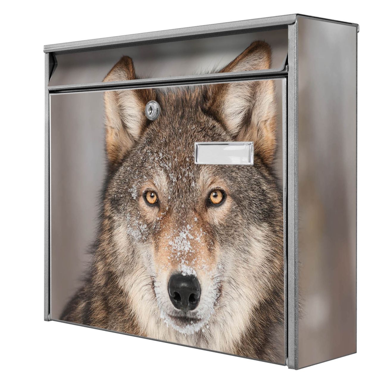 banjado Burg Wächter Briefkasten, Wandbriefkasten Modell Mail, silber verzinkt und lackiertes Stahlblech 36x32x10cm BxHxT, Motiv Soraya