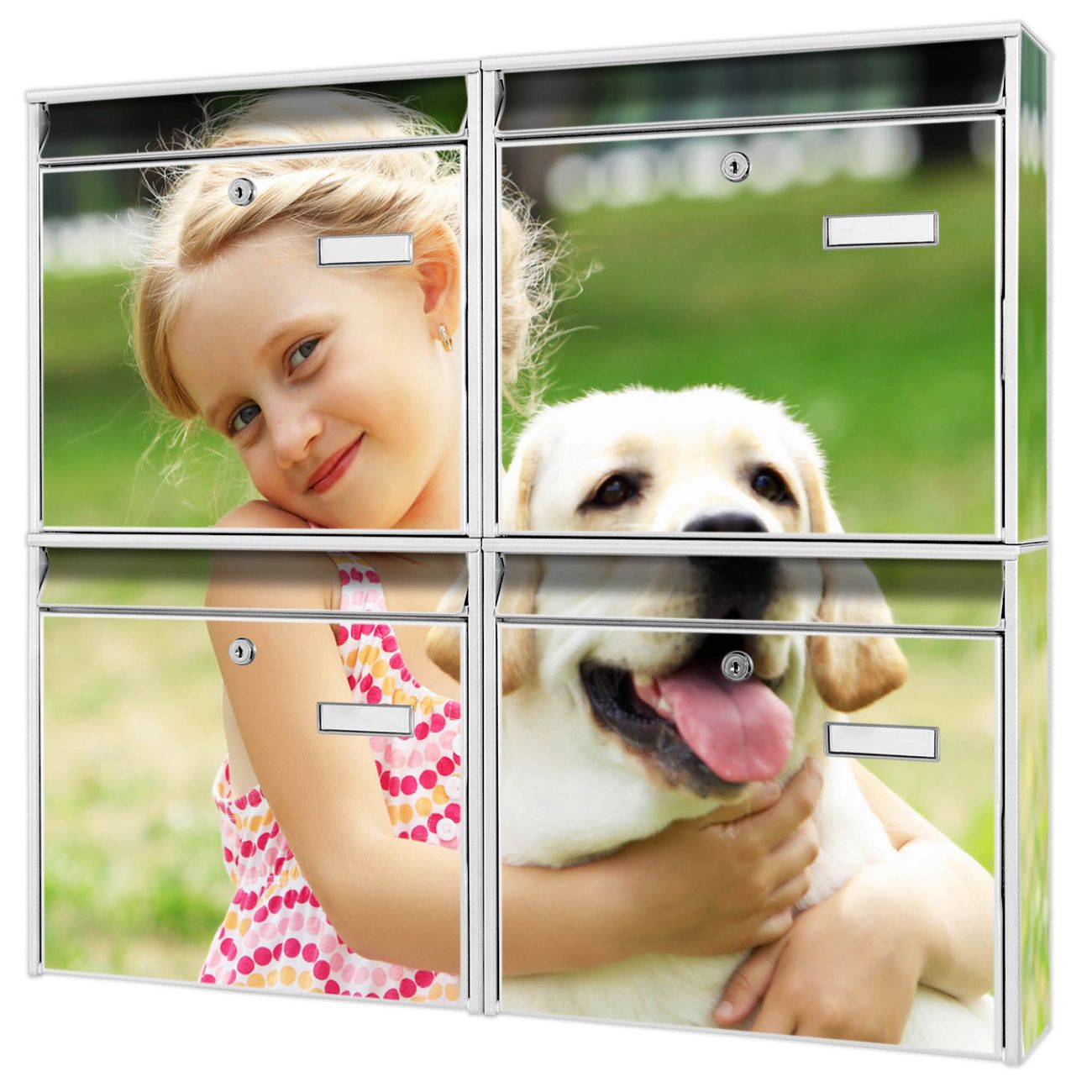 banjado Burg Wächter Briefkastenanlage weiß für 4 Parteien Briefkasten kaufen, mehre Farben, flexibel erweiterbar Eigenes Bild - A4 Einwurf