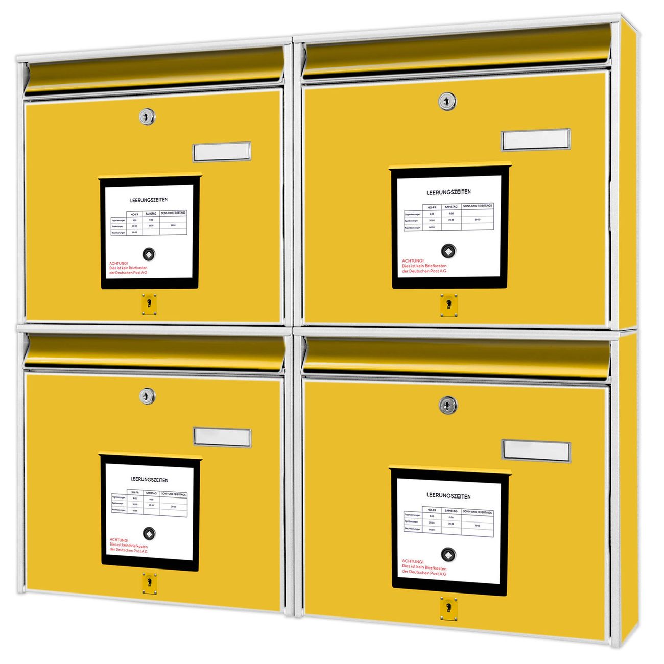 banjado Burg Wächter Briefkastenanlage weiß 4 Parteien Briefkasten Mehrfamilienhaus 64,5x72,5x10cm BxHxT verzinkt und lackiert, Motiv Postkasten