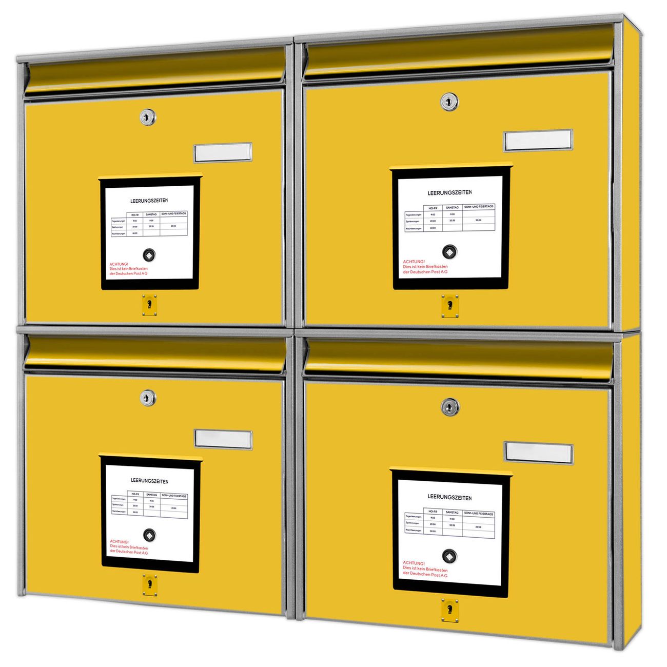 banjado Burg Wächter Briefkastenanlage silber 4 Parteien Briefkasten Mehrfamilienhaus 64,5x72,5x10cm BxHxT verzinkt und lackiert, Motiv Postkasten