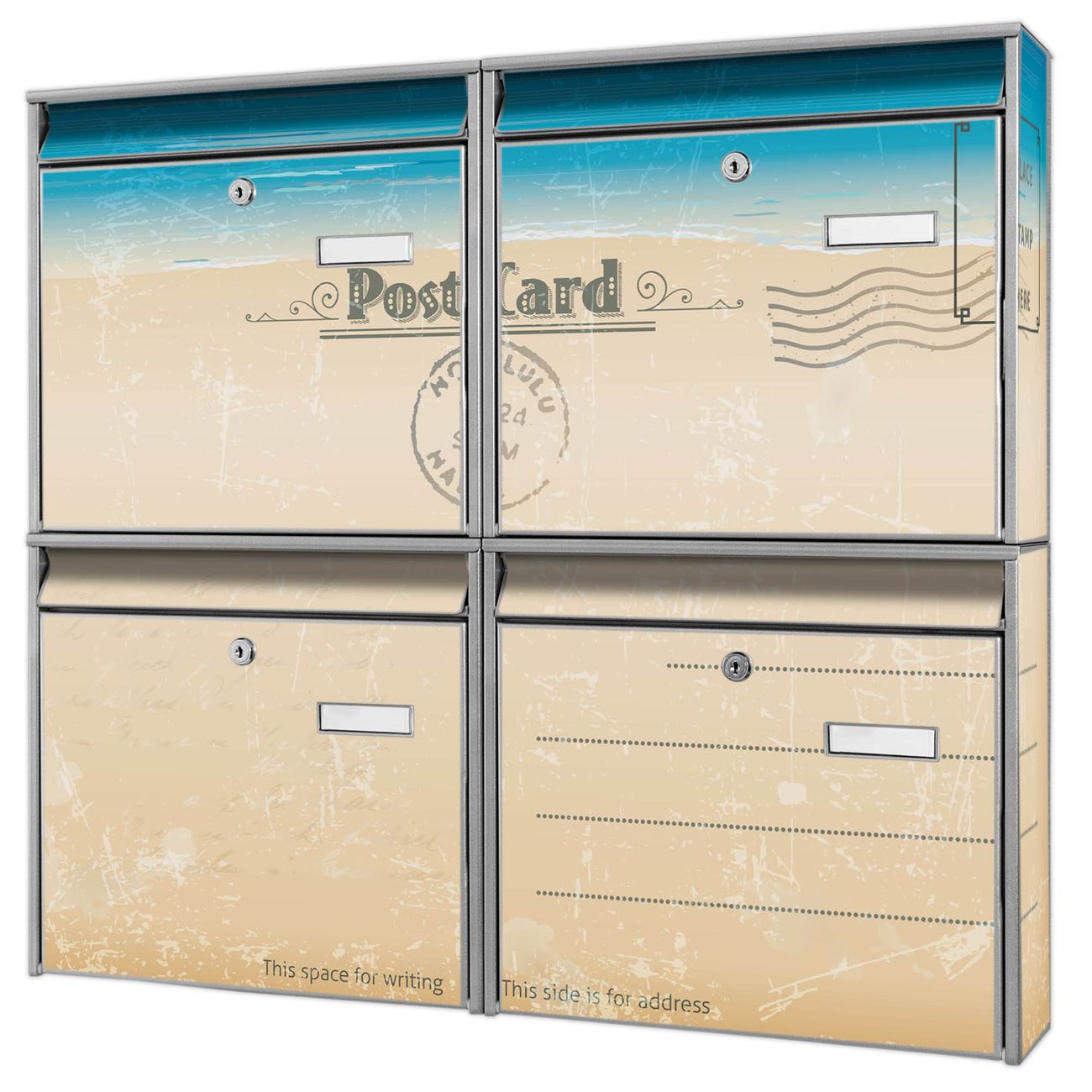 banjado Burg Wächter Briefkastenanlage silber für 4 Parteien Briefkasten kaufen, mehre Farben, flexibel erweiterbar Postkarte - A4 Einwurf