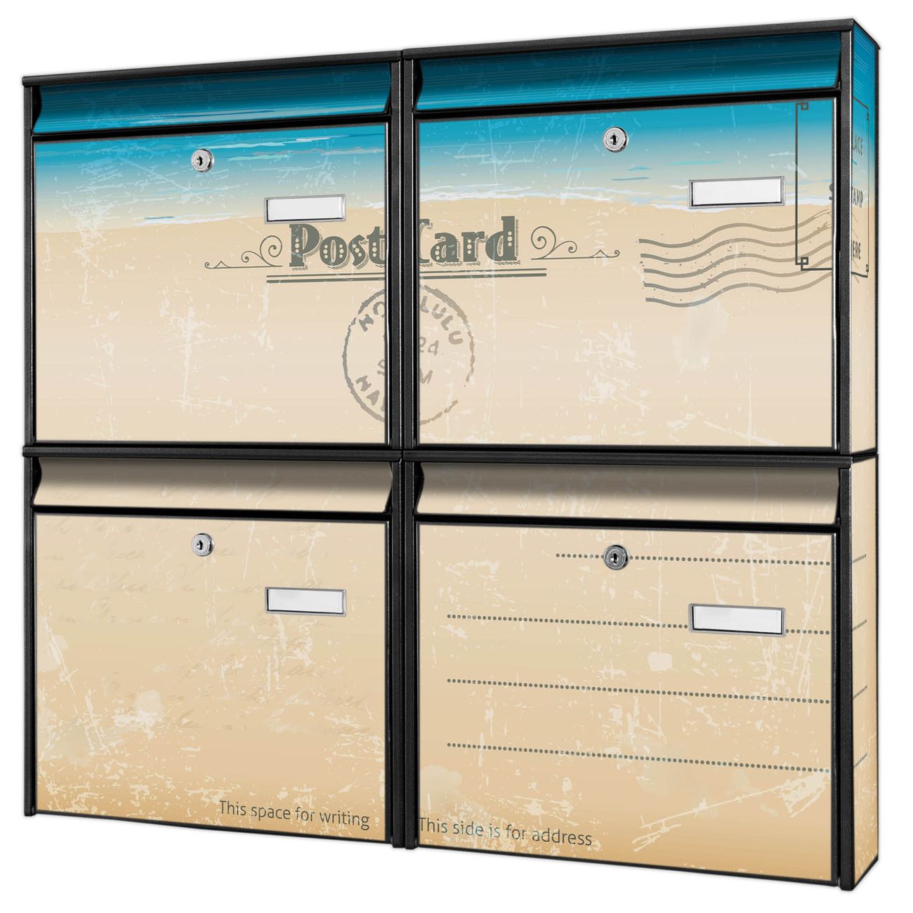 banjado Burg Wächter Briefkastenanlage schwarz für 4 Parteien Briefkasten kaufen, mehre Farben, flexibel erweiterbar Postkarte - A4 Einwurf