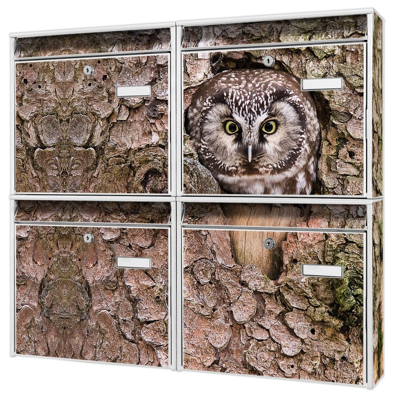 banjado Burg Wächter Briefkastenanlage weiß für 4 Parteien Briefkasten kaufen, mehre Farben, flexibel erweiterbar Eule - A4 Einwurf