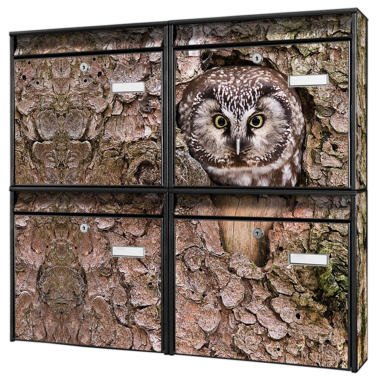 banjado Burg Wächter Briefkastenanlage schwarz für 4 Parteien Briefkasten kaufen, mehre Farben, flexibel erweiterbar Eule - A4 Einwurf