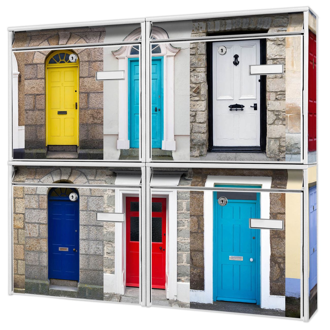 banjado Burg Wächter Briefkastenanlage weiß für 4 Parteien Briefkasten kaufen, mehre Farben, flexibel erweiterbar Türen - A4 Einwurf