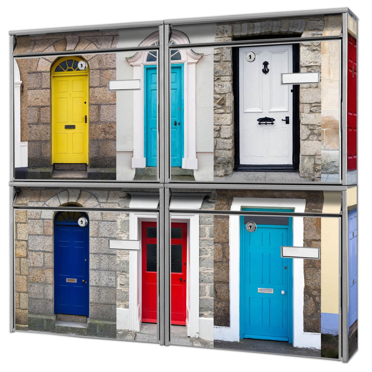 banjado Burg Wächter Briefkastenanlage silber für 4 Parteien Briefkasten kaufen, mehre Farben, flexibel erweiterbar Türen - A4 Einwurf