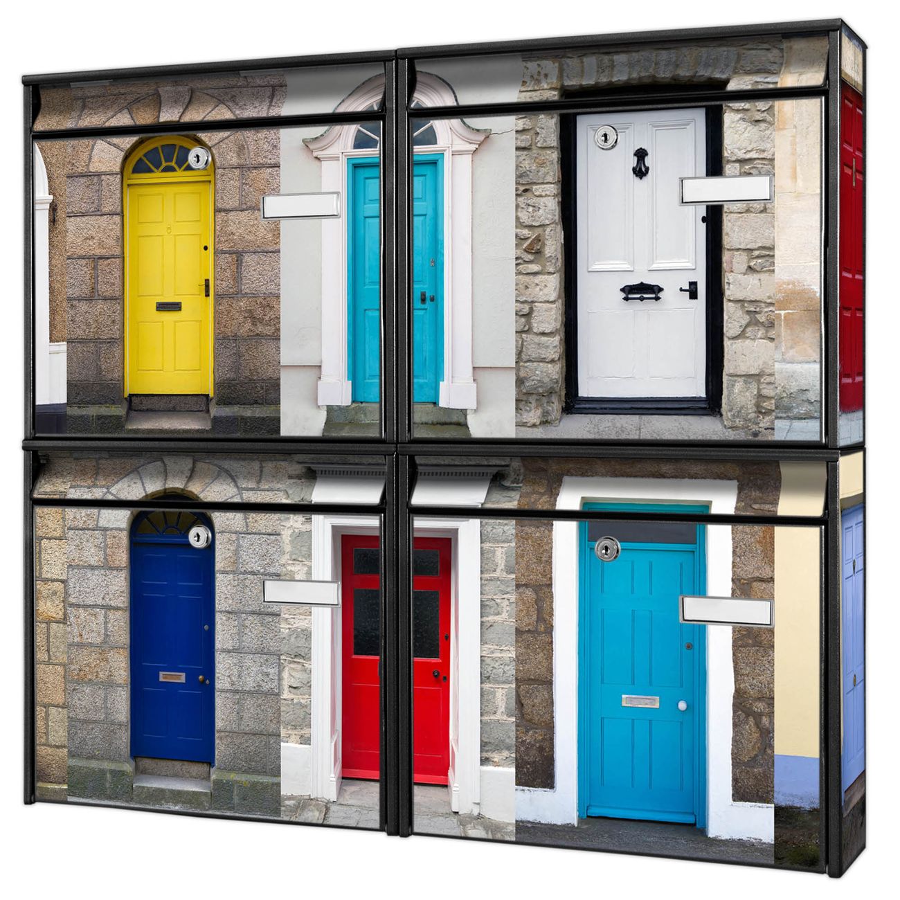 banjado Burg Wächter Briefkastenanlage schwarz für 4 Parteien Briefkasten kaufen, mehre Farben, flexibel erweiterbar Türen - A4 Einwurf