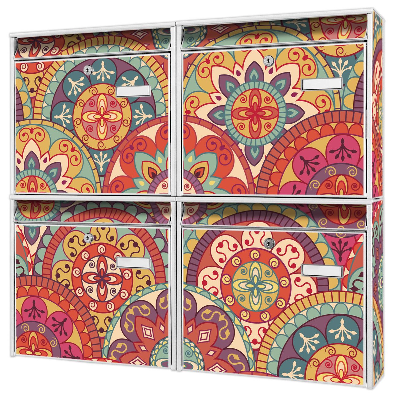 banjado Burg Wächter Briefkastenanlage weiß für 4 Parteien Briefkasten kaufen, mehre Farben, flexibel erweiterbar Rosetten - A4 Einwurf