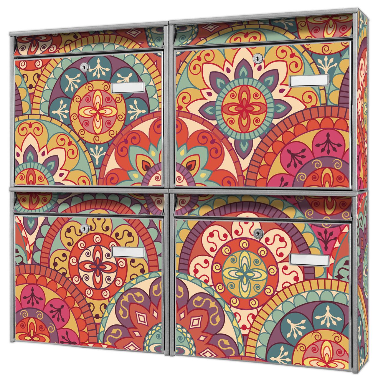 banjado Burg Wächter Briefkastenanlage silber für 4 Parteien Briefkasten kaufen, mehre Farben, flexibel erweiterbar Rosetten - A4 Einwurf