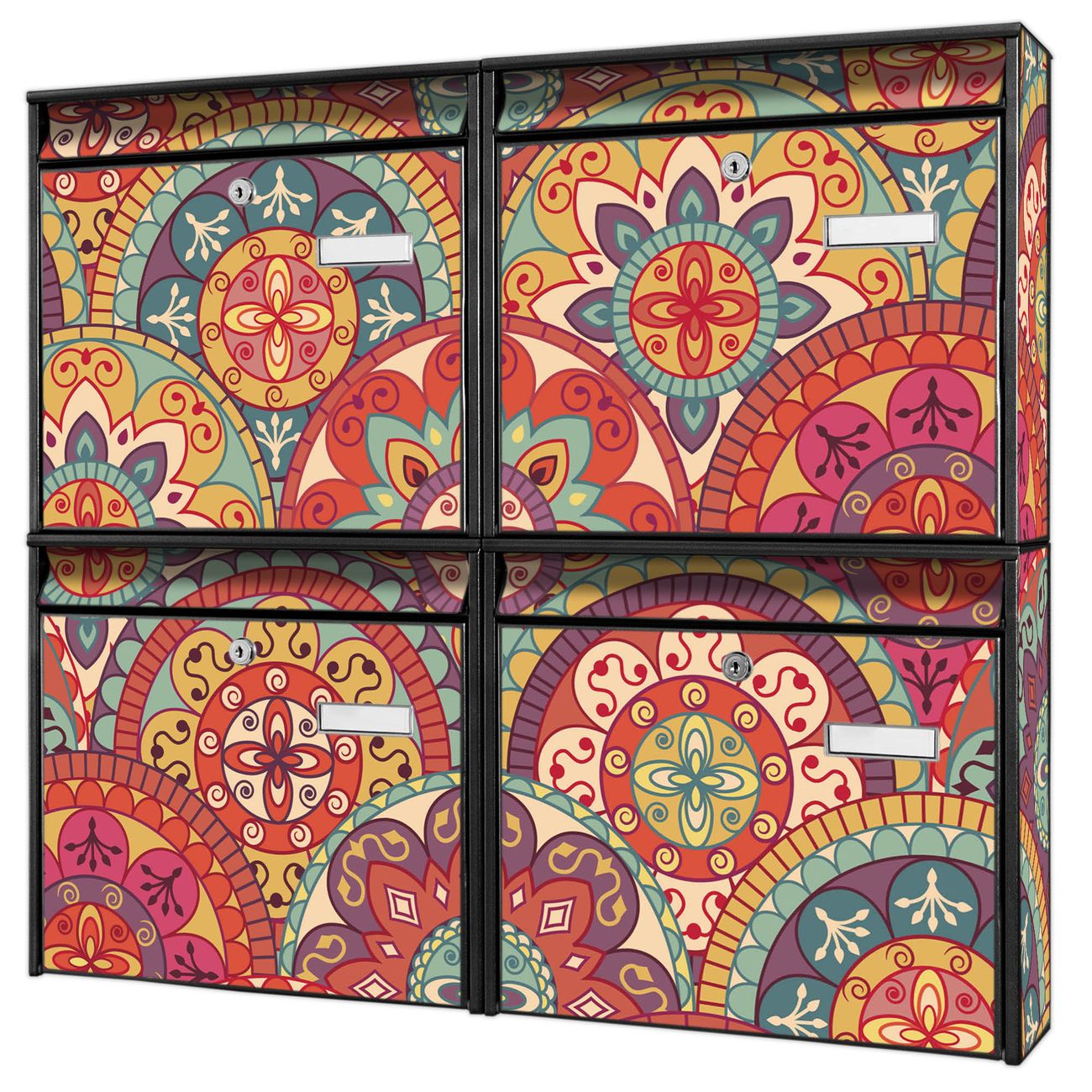 banjado Burg Wächter Briefkastenanlage schwarz für 4 Parteien Briefkasten kaufen, mehre Farben, flexibel erweiterbar Rosetten - A4 Einwurf