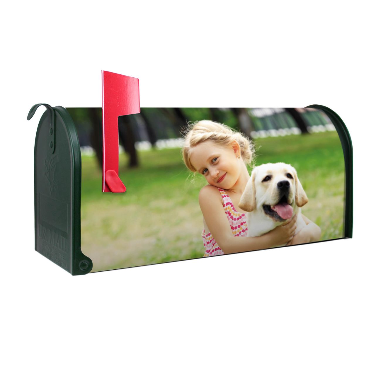 banjado Amerikanischer Briefkasten Grün US Mailbox, Letterbox Eigenes Bild, Stahl Postkasten aus Amerika, Briefkasten amerikanisch mit roter Fahne