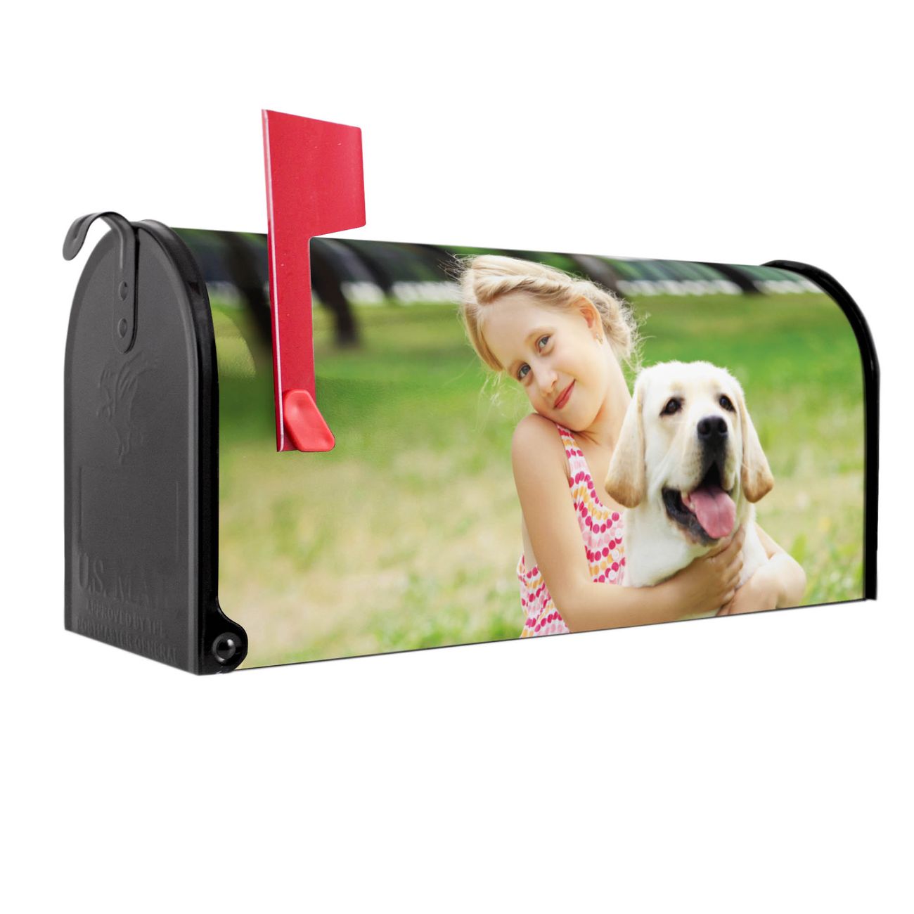 banjado Amerikanischer Briefkasten Schwarz US Mailbox, Letterbox Eigenes Bild, Stahl Postkasten aus Amerika, Briefkasten amerikanisch mit roter Fahne