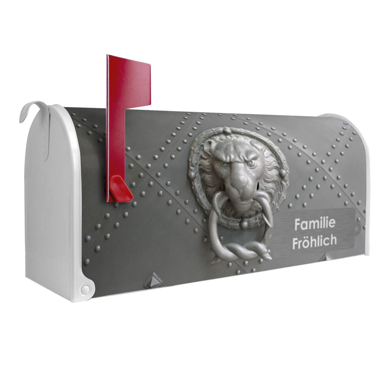 banjado Amerikanischer Briefkasten Weiß US Mailbox, Letterbox Eisentor, Stahl Postkasten aus Amerika, Briefkasten amerikanisch mit roter Fahne