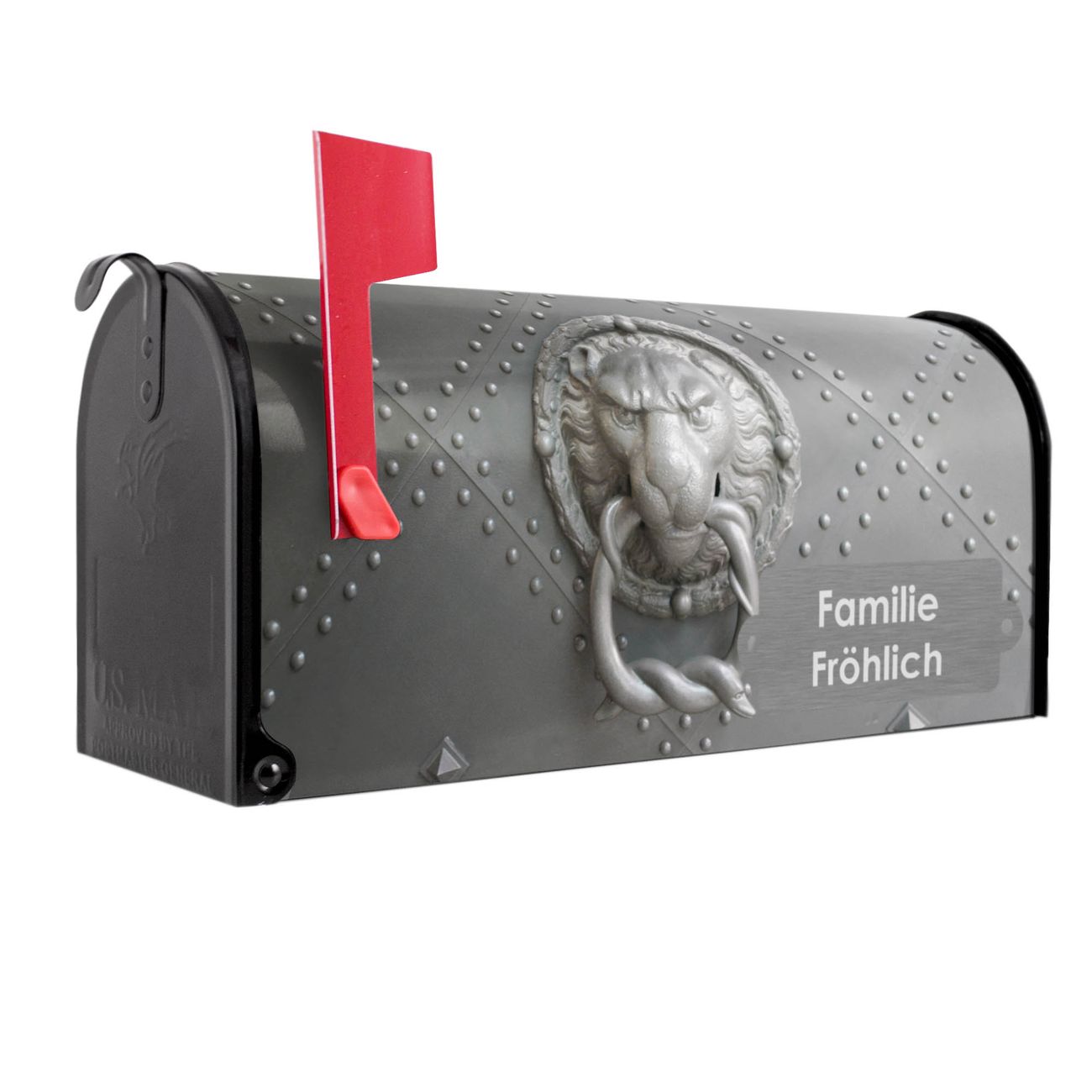 banjado Amerikanischer Briefkasten Schwarz US Mailbox, Letterbox Eisentor, Stahl Postkasten aus Amerika, Briefkasten amerikanisch mit roter Fahne