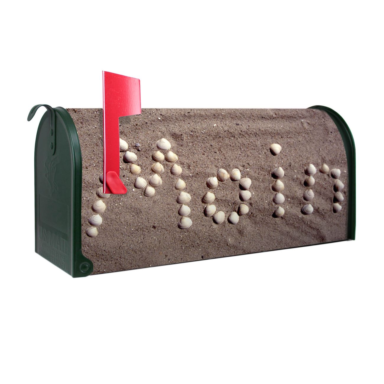 banjado Amerikanischer Briefkasten Grün US Mailbox, Letterbox Moin Moin, Stahl Postkasten aus Amerika, Briefkasten amerikanisch mit roter Fahne