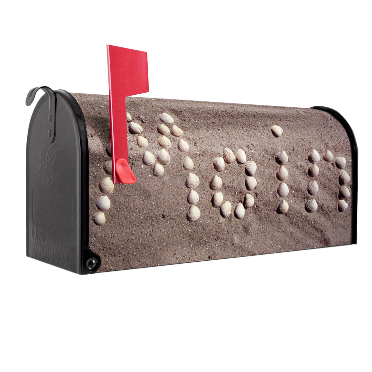 banjado Amerikanischer Briefkasten Schwarz US Mailbox, Letterbox Moin Moin, Stahl Postkasten aus Amerika, Briefkasten amerikanisch mit roter Fahne