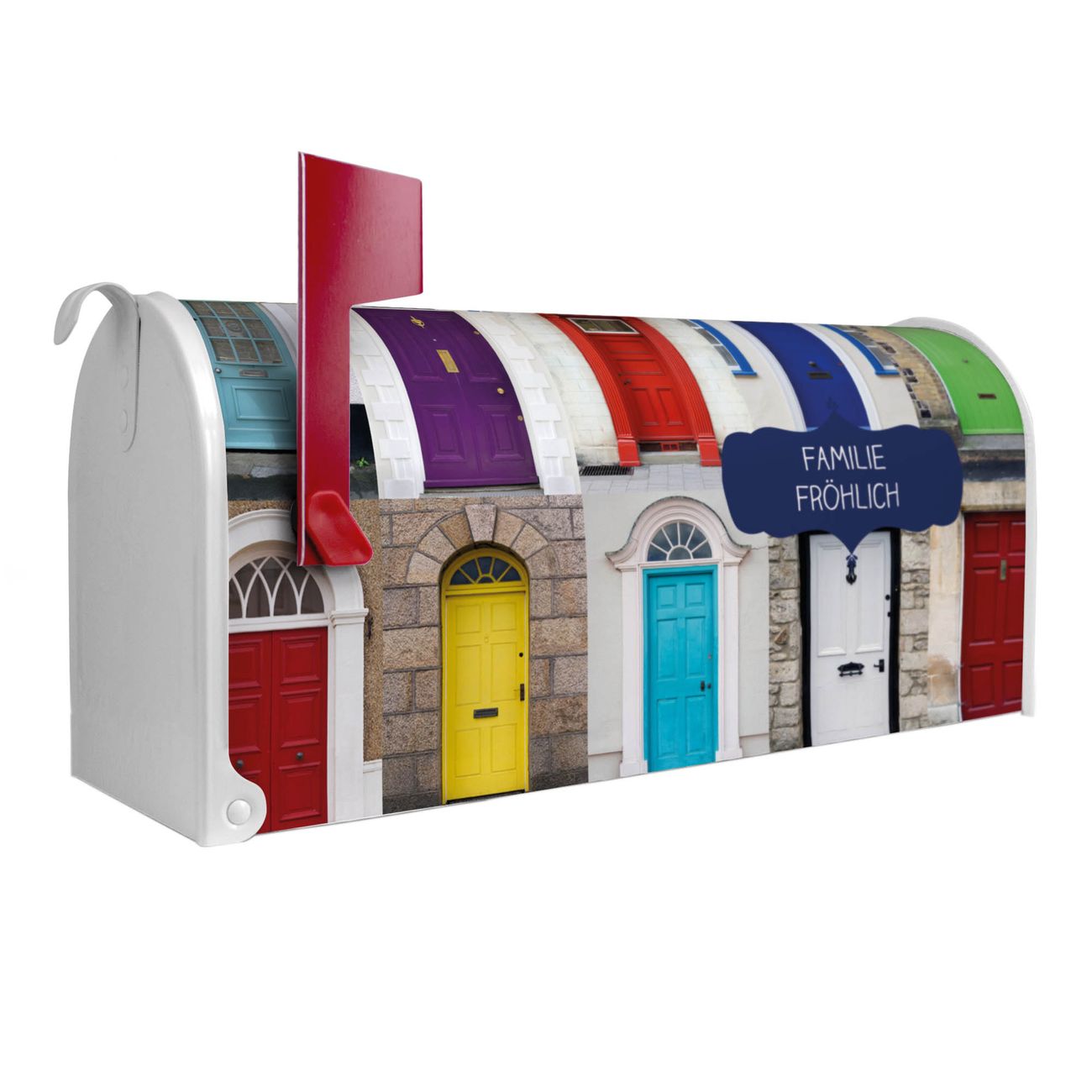 banjado Amerikanischer Briefkasten Weiß US Mailbox, Letterbox Türen, Stahl Postkasten aus Amerika, Briefkasten amerikanisch mit roter Fahne