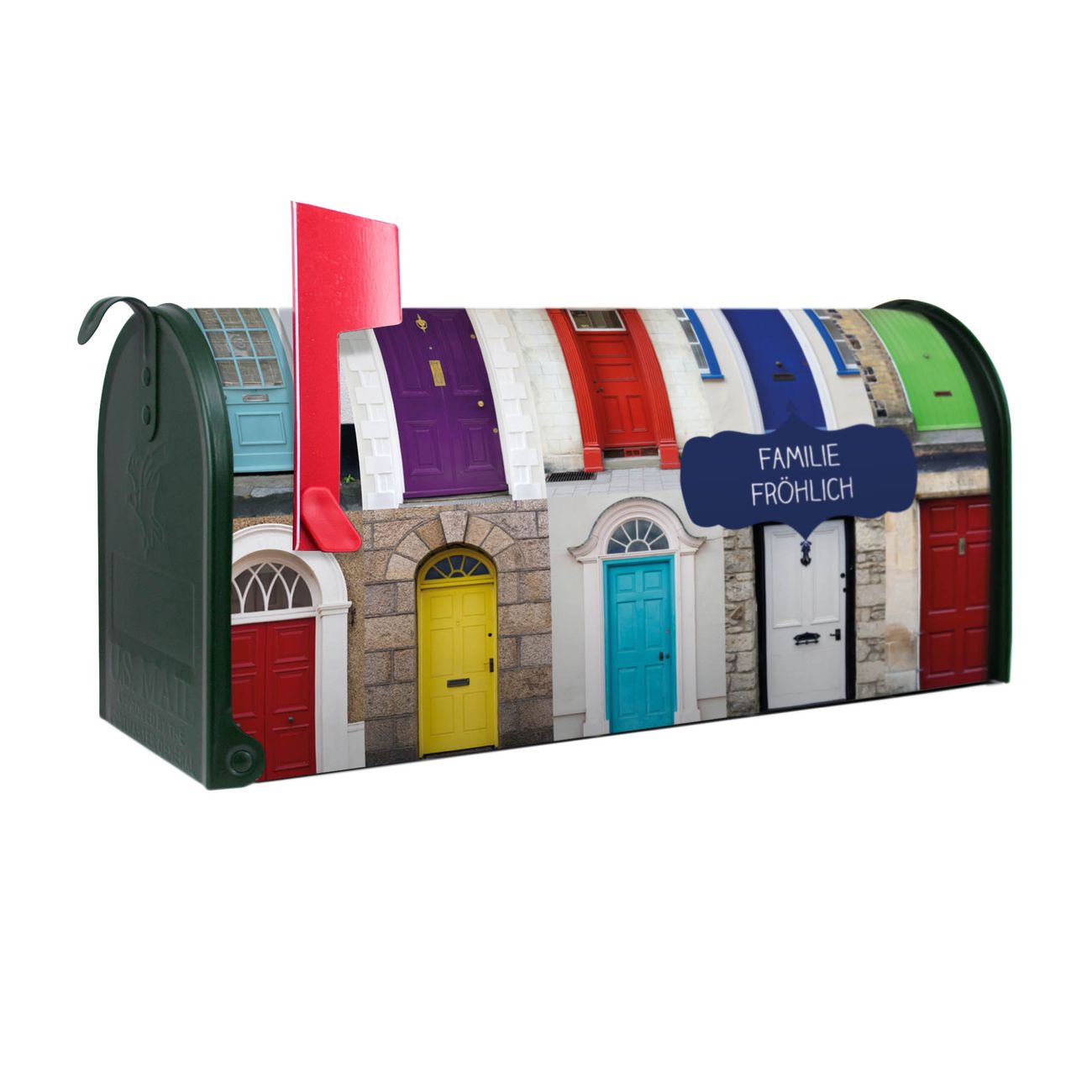 banjado Amerikanischer Briefkasten Grün US Mailbox, Letterbox Türen, Stahl Postkasten aus Amerika, Briefkasten amerikanisch mit roter Fahne