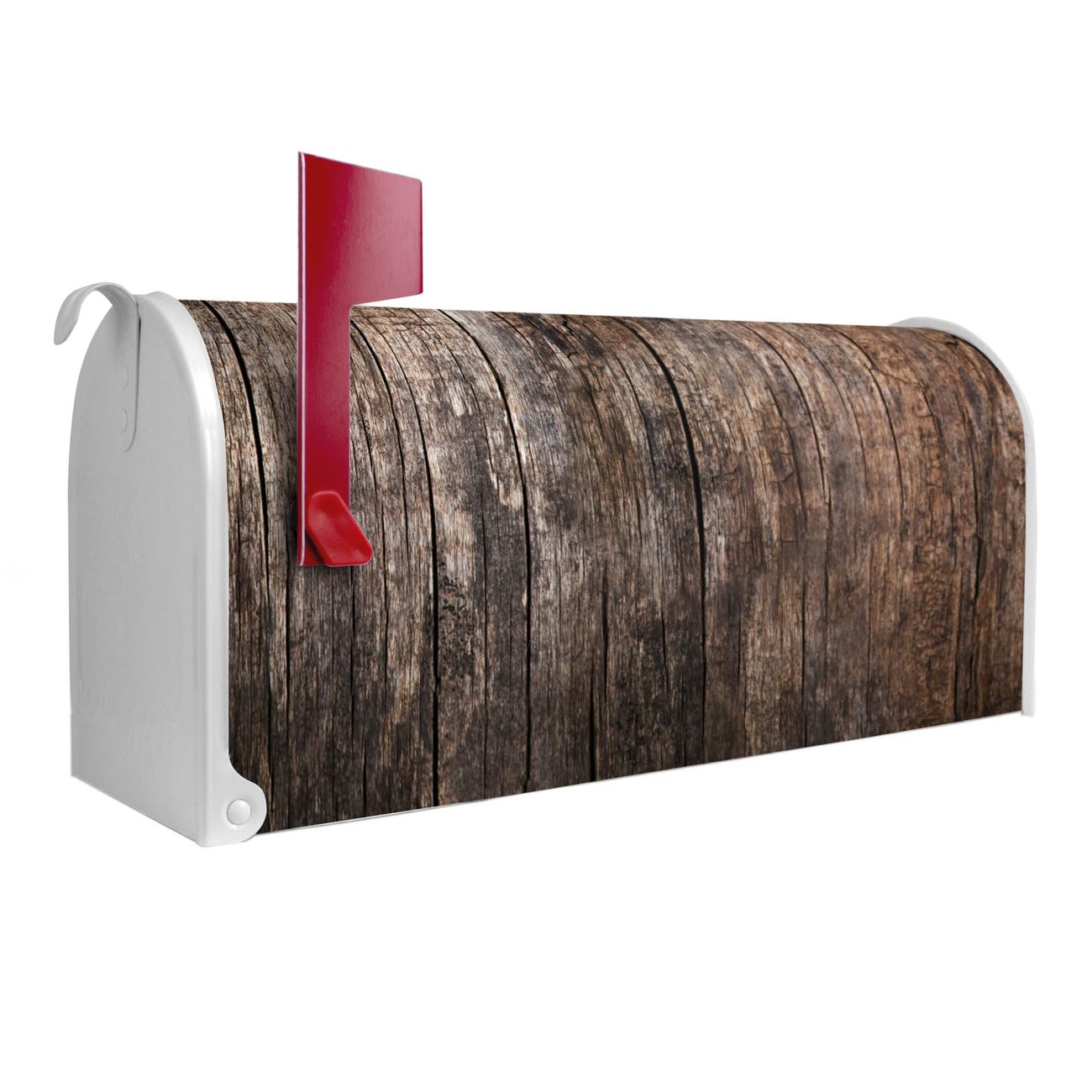 banjado Amerikanischer Briefkasten Weiß US Mailbox, Letterbox Altes Holz, Stahl Postkasten aus Amerika, Briefkasten amerikanisch mit roter Fahne