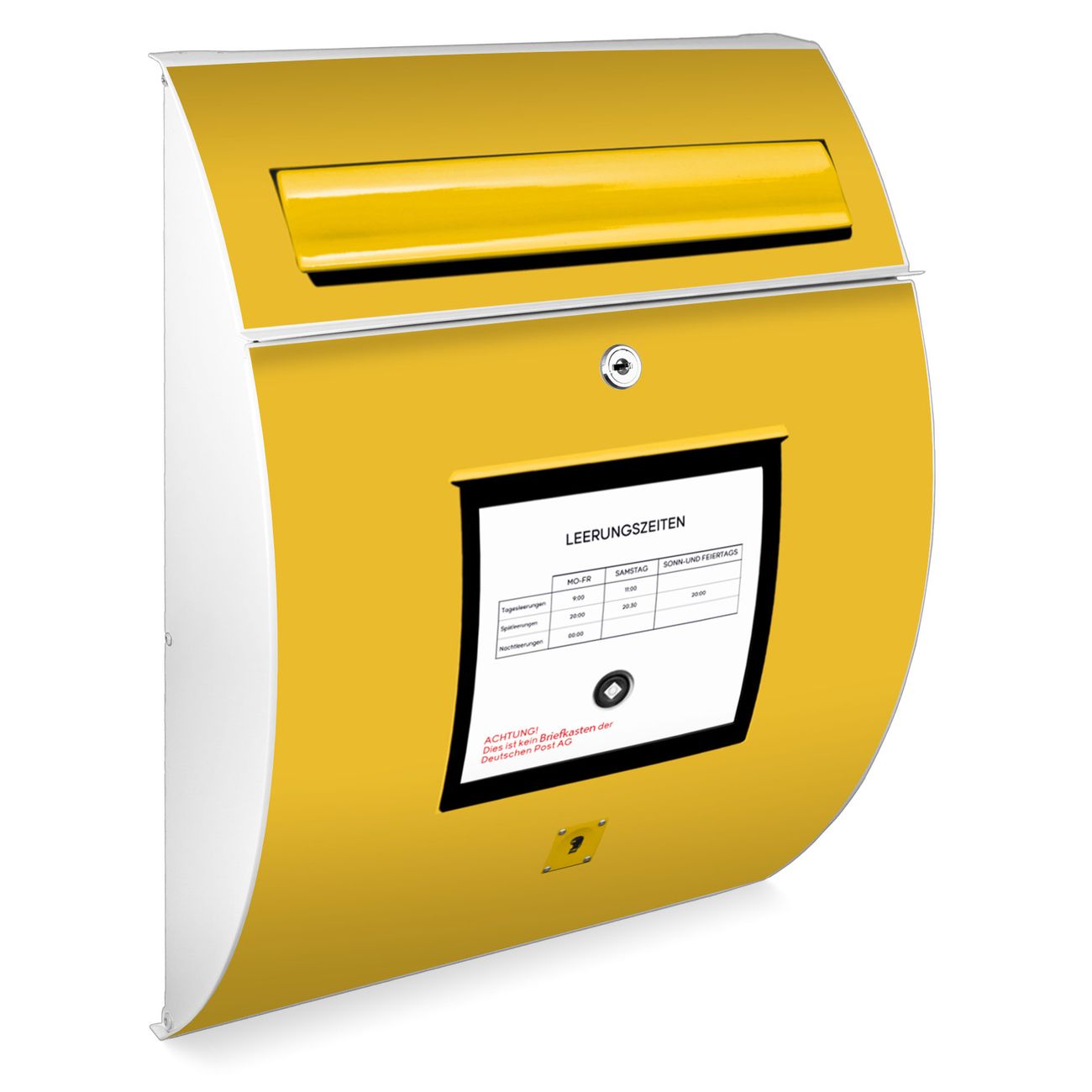 Burg-Wächter Design Briefkasten weiß aus verzinktem Stahl mit Motiv Postkasten, großer Postkasten mit Öffnungsstopp und A4 Einwurf, RAL9010 wetterfest