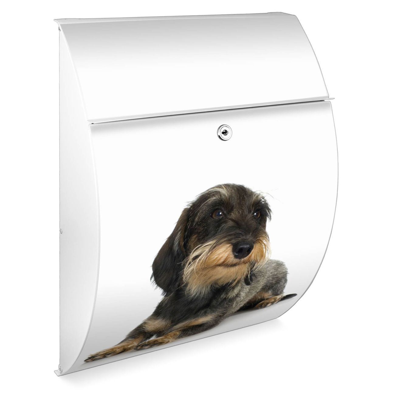 Burg-Wächter Design Briefkasten Anthrazit grau aus verzinktem Stahl mit Motiv Dackel, großer Postkasten mit Öffnungsstopp und A4 Einwurf, RAL9016