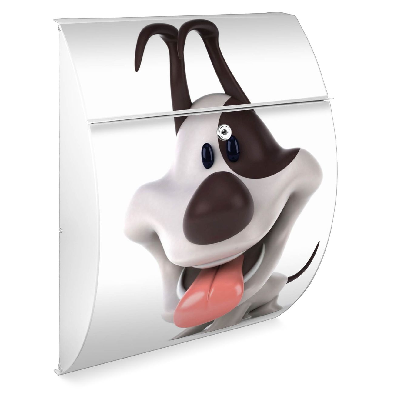 banjado Burg-Wächter Briefkasten Anthrazit mit Motiv Comic-Hund, Postkasten Stahl pulverbeschichtet mit Kippdach und Öffnungsstopp, halbrunde Form