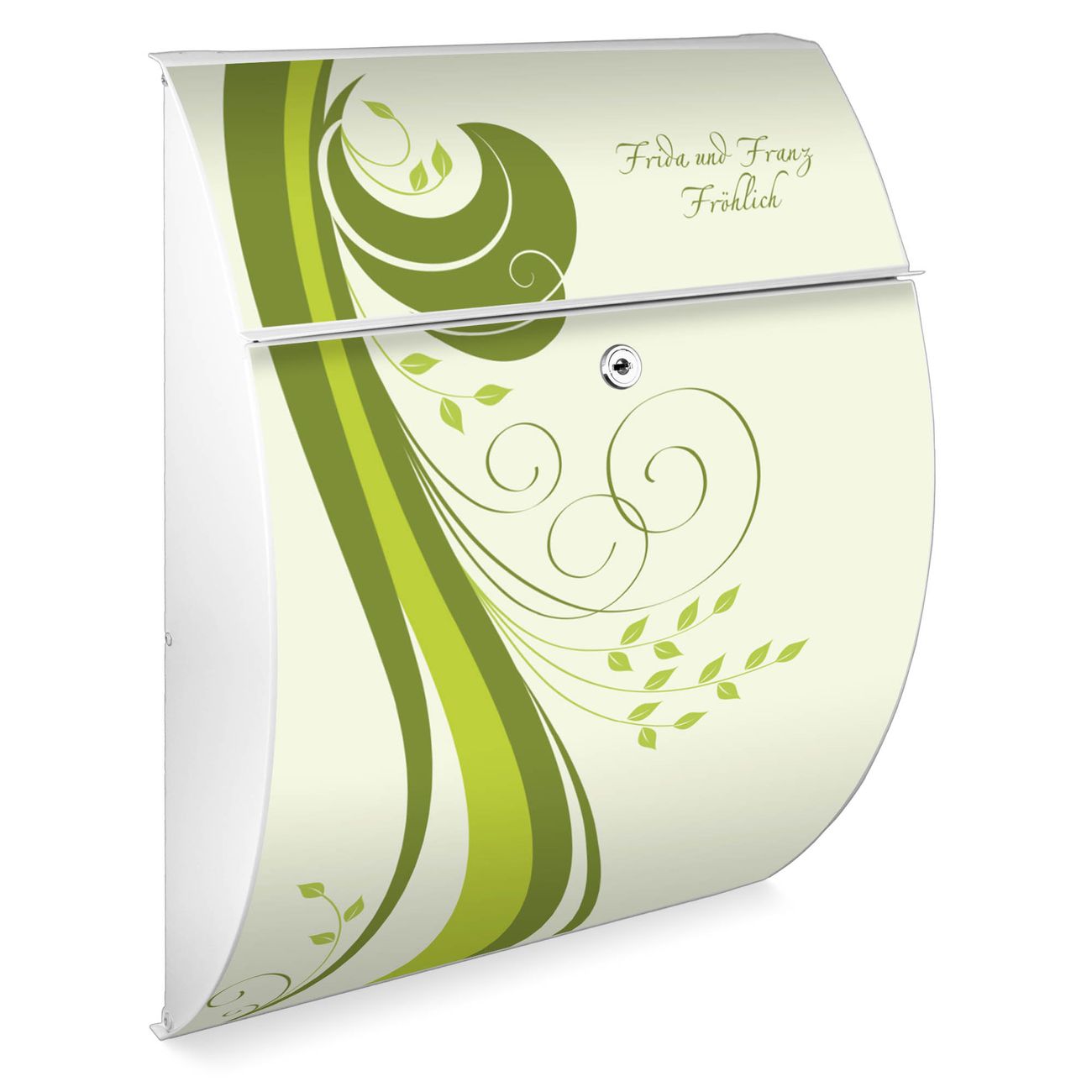 banjado Burg-Wächter Briefkasten Anthrazit mit Motiv grün Streifen, Postkasten Stahl pulverbeschichtet mit Kippdach und Öffnungsstopp, halbrunde Form