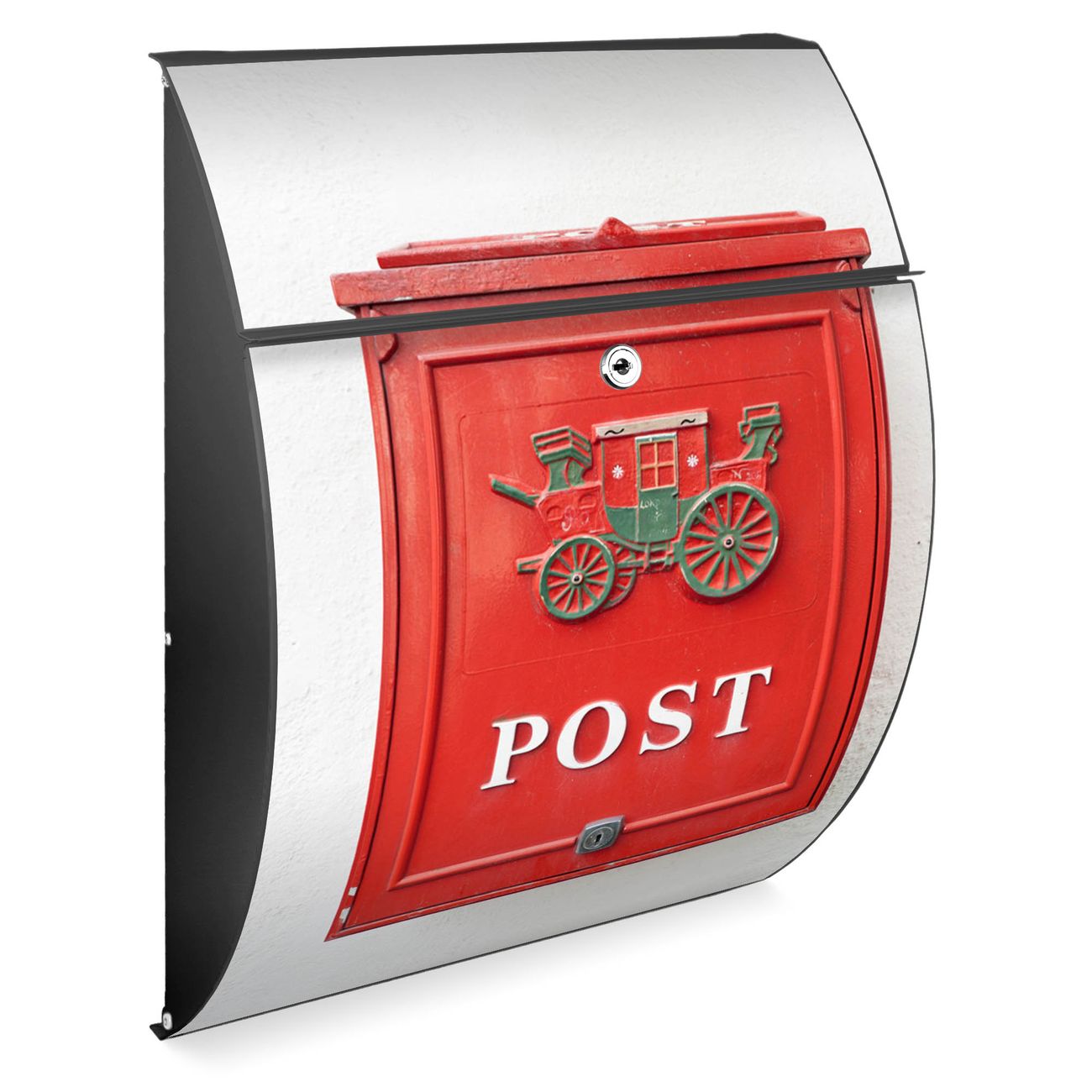 banjado Burg-Wächter Briefkasten Anthrazit mit Motiv Postkasten, Postkasten Stahl pulverbeschichtet mit Kippdach und Öffnungsstopp, halbrunde Form