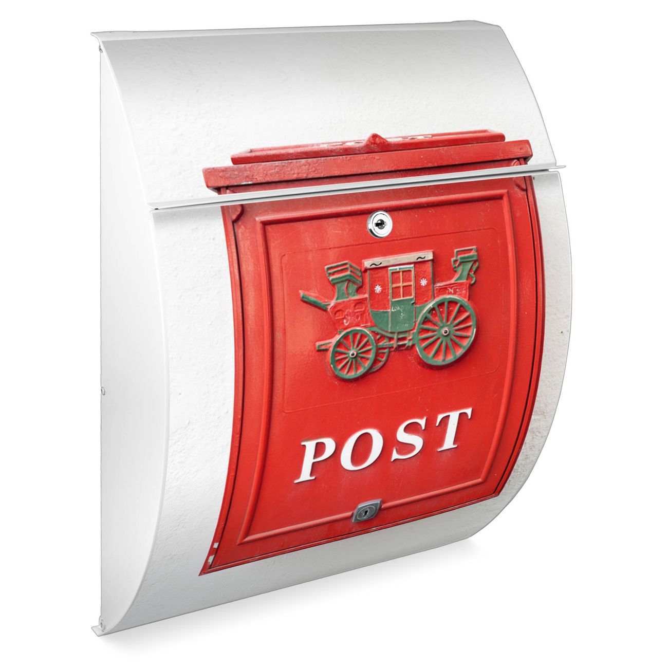 banjado Burg-Wächter Briefkasten Anthrazit mit Motiv Postkasten, Postkasten Stahl pulverbeschichtet mit Kippdach und Öffnungsstopp, halbrunde Form