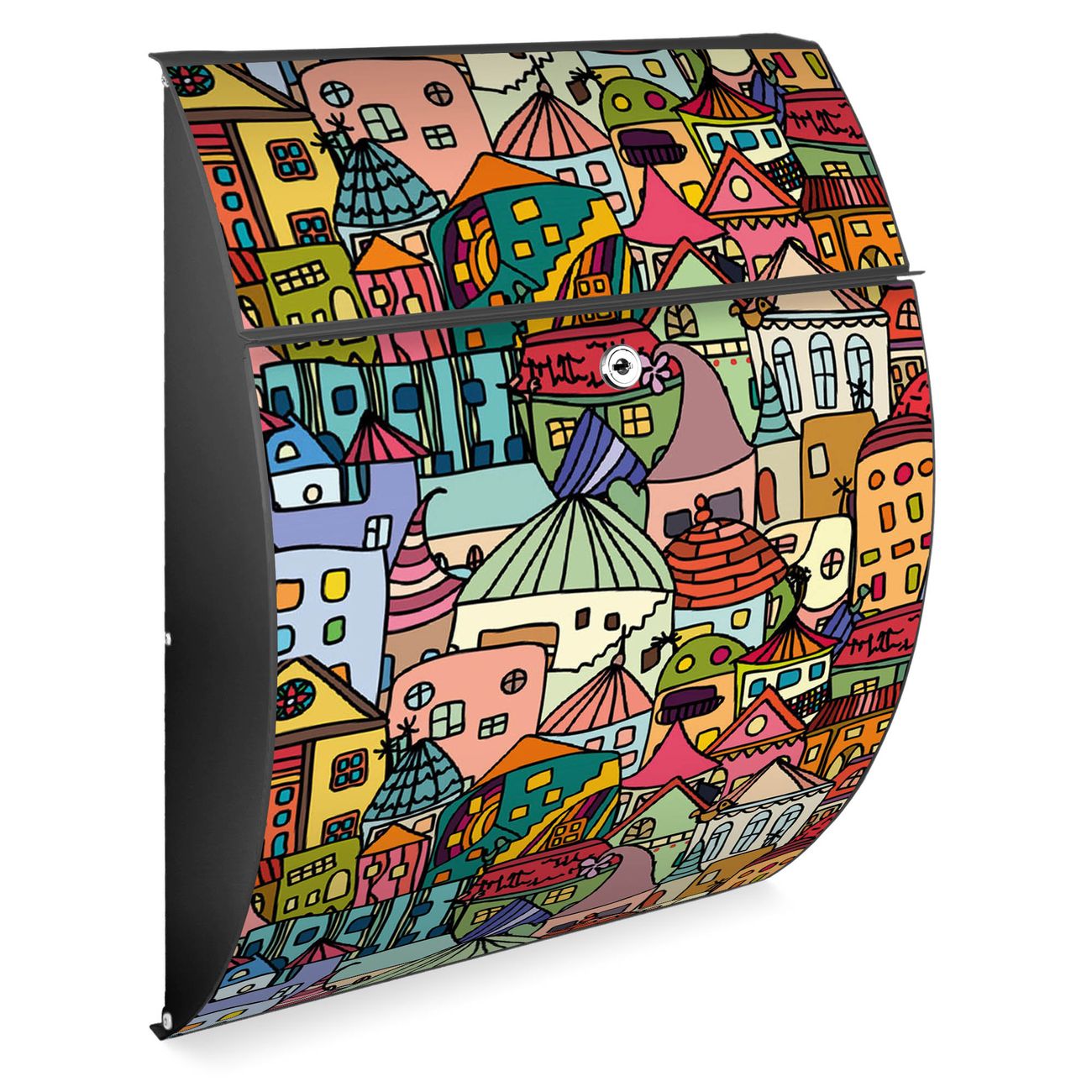 Burg-Wächter Design Briefkasten anthrazit aus verzinktem Stahl mit Motiv Funky Town