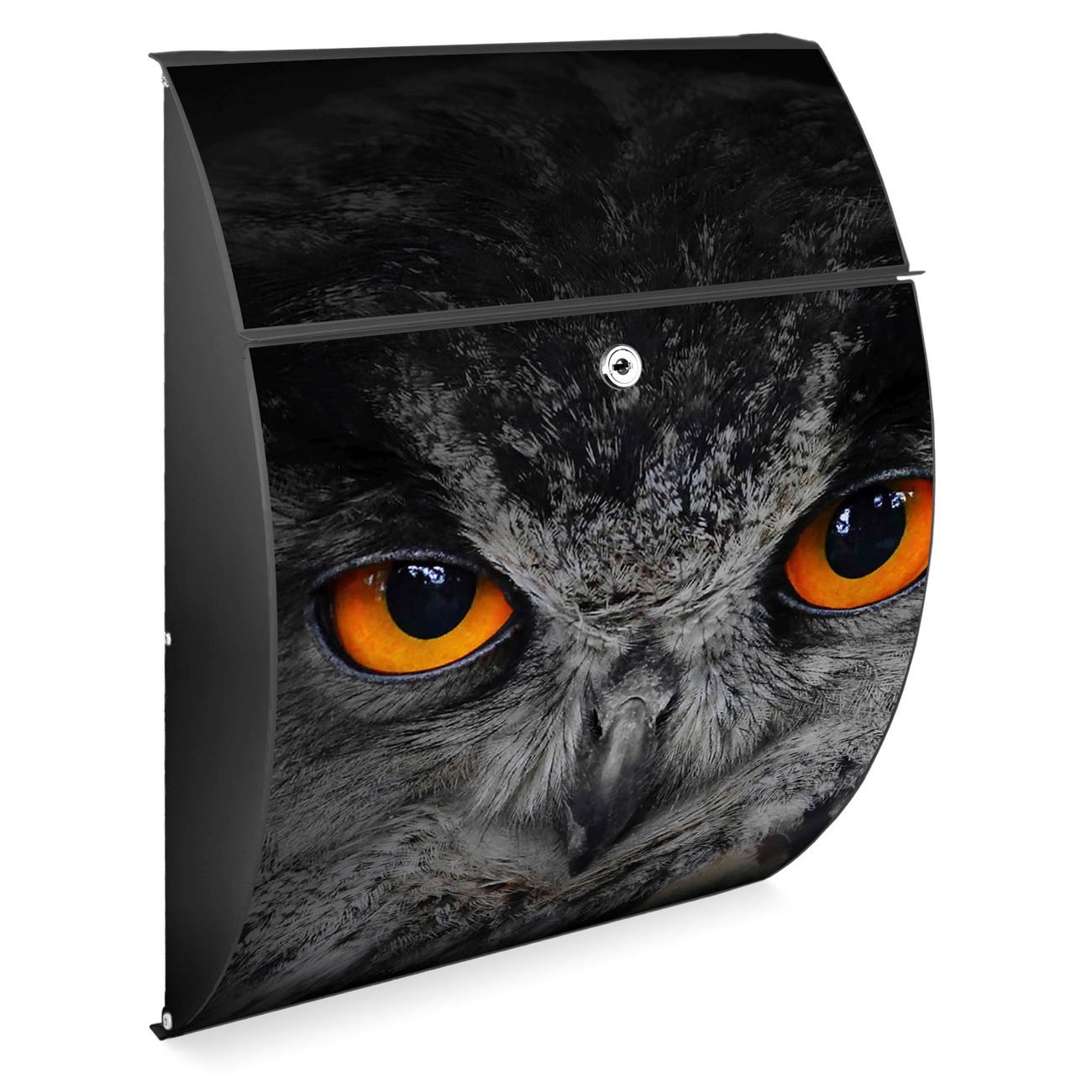 Burg-Wächter Design Briefkasten Anthrazit grau aus verzinktem Stahl mit Motiv Uhu, großer Postkasten mit Öffnungsstopp und A4 Einwurf, RAL9017