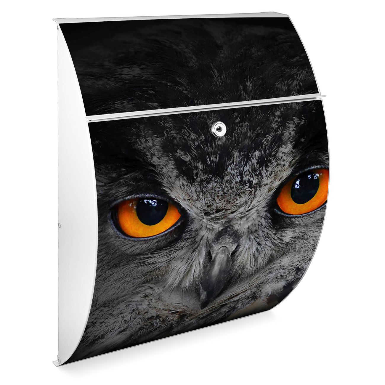 Burg-Wächter Design Briefkasten Anthrazit grau aus verzinktem Stahl mit Motiv Uhu, großer Postkasten mit Öffnungsstopp und A4 Einwurf, RAL9017