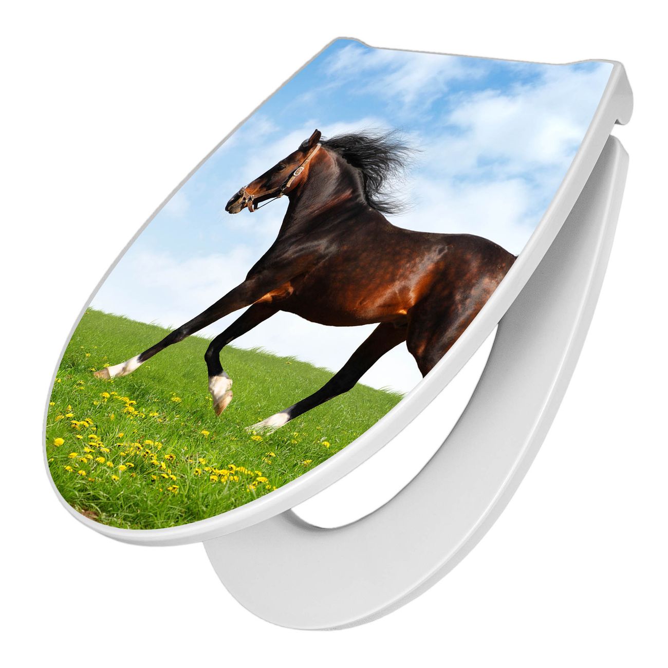 banjado Toilettendeckel mit Absenkautomatik Soft-Close Duroplast leichte Montage von oben und Motiv Pferd oder individuell gestalten O-Form