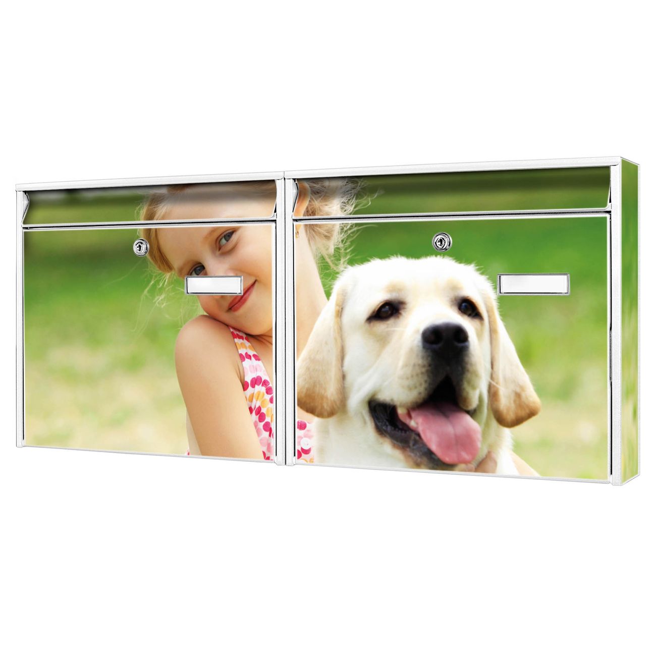 banjado Burg Wächter Briefkastenanlage weiß Doppelbriefkasten mehre Farben, flexibel erweiterbar, mit Motiv Eigenes Bild auch Personalisiert - A4