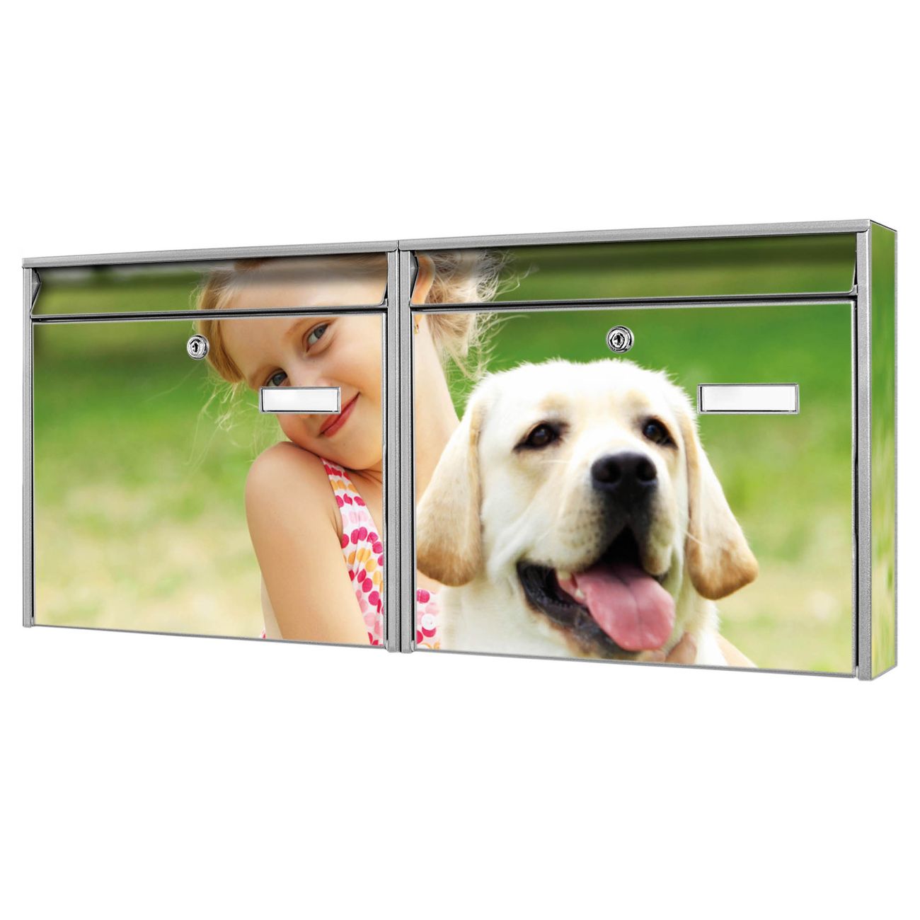 banjado Burg Wächter Briefkastenanlage silber Doppelbriefkasten mehre Farben, flexibel erweiterbar, mit Motiv Eigenes Bild auch Personalisiert - A4