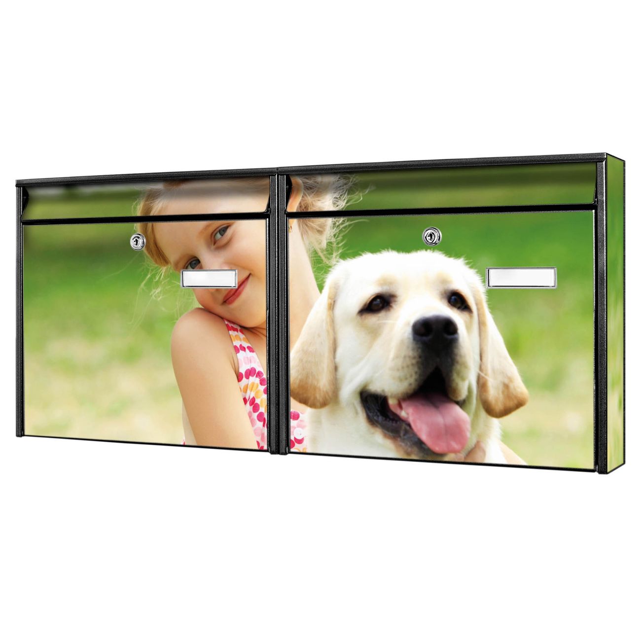 banjado Burg Wächter Briefkastenanlage schwarz Doppelbriefkasten mehre Farben, flexibel erweiterbar, mit Motiv Eigenes Bild auch Personalisiert - A4