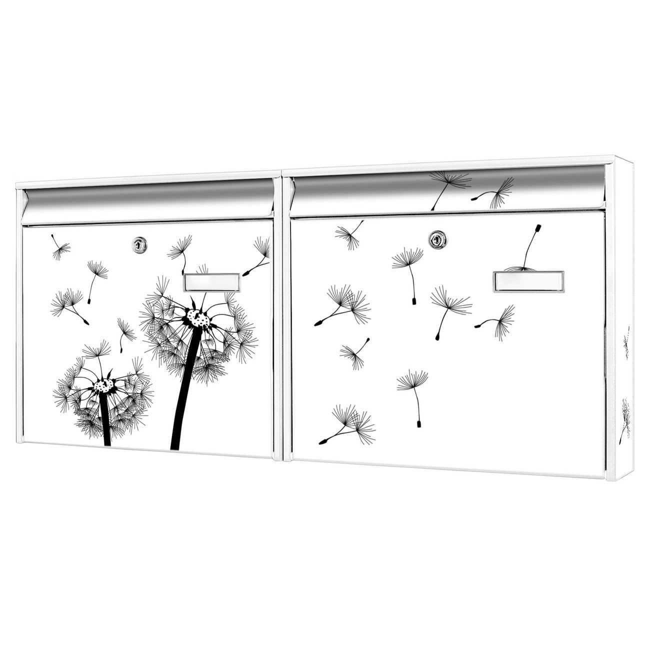 banjado Burg Wächter Briefkastenanlage weiß verzinkt und lackiert Briefkasten Mehrfamilienhaus 2 Schlüssel 72,5x32,2x10cm mit Motiv Pusteblume 2