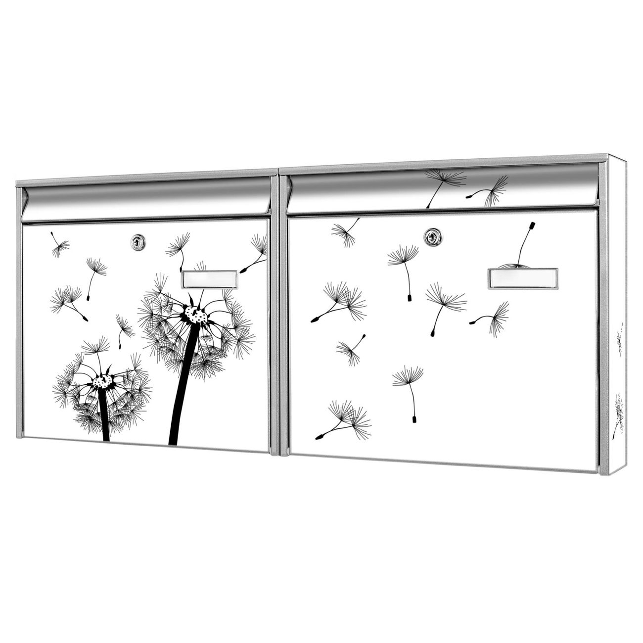 banjado Burg Wächter Briefkastenanlage silber verzinkt und lackiert Briefkasten Mehrfamilienhaus 2 Schlüssel 72,5x32,2x10cm mit Motiv Pusteblume 2