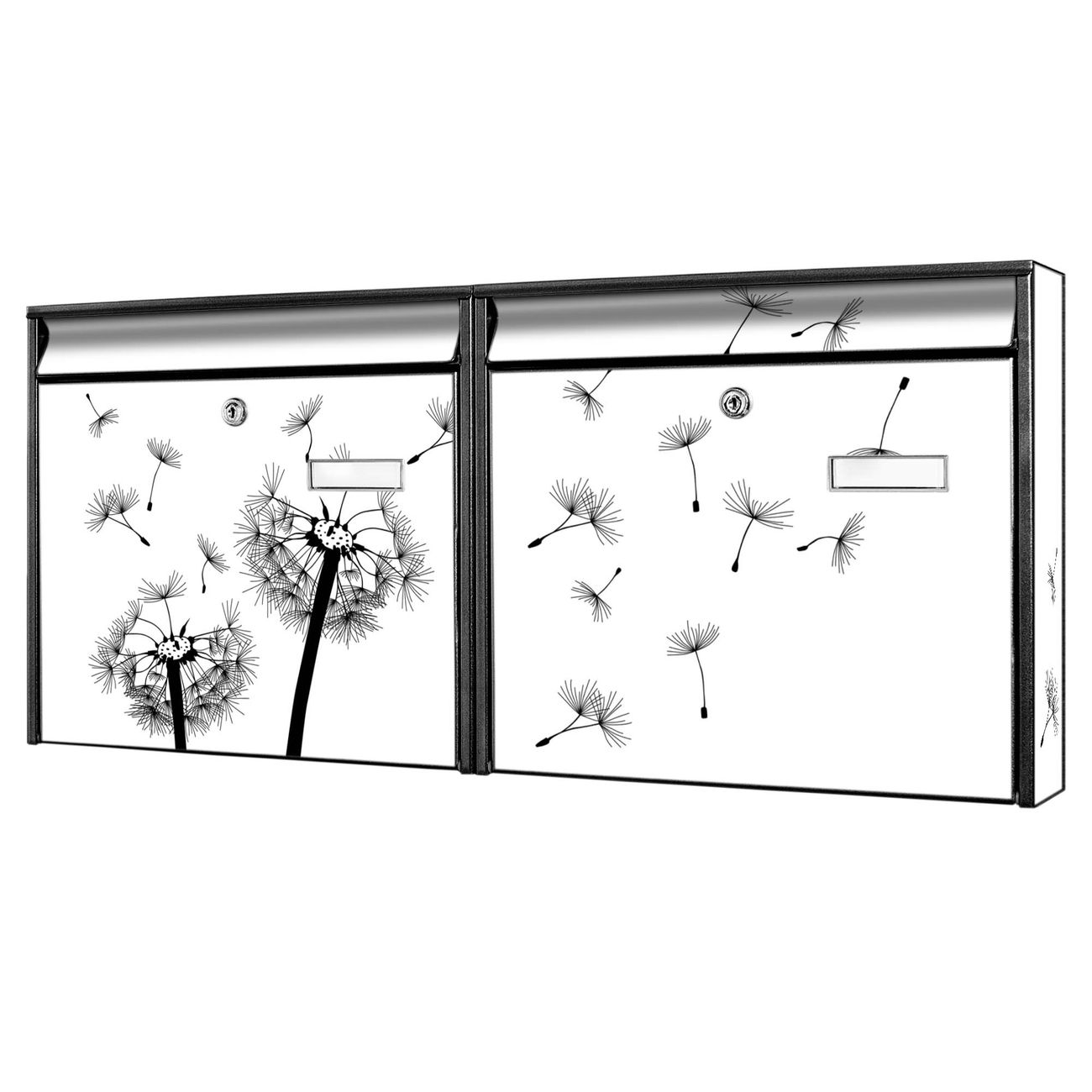 banjado Burg Wächter Briefkastenanlage schwarz verzinkt und lackiert Briefkasten Mehrfamilienhaus 2 Schlüssel 72,5x32,2x10cm mit Motiv Pusteblume 2